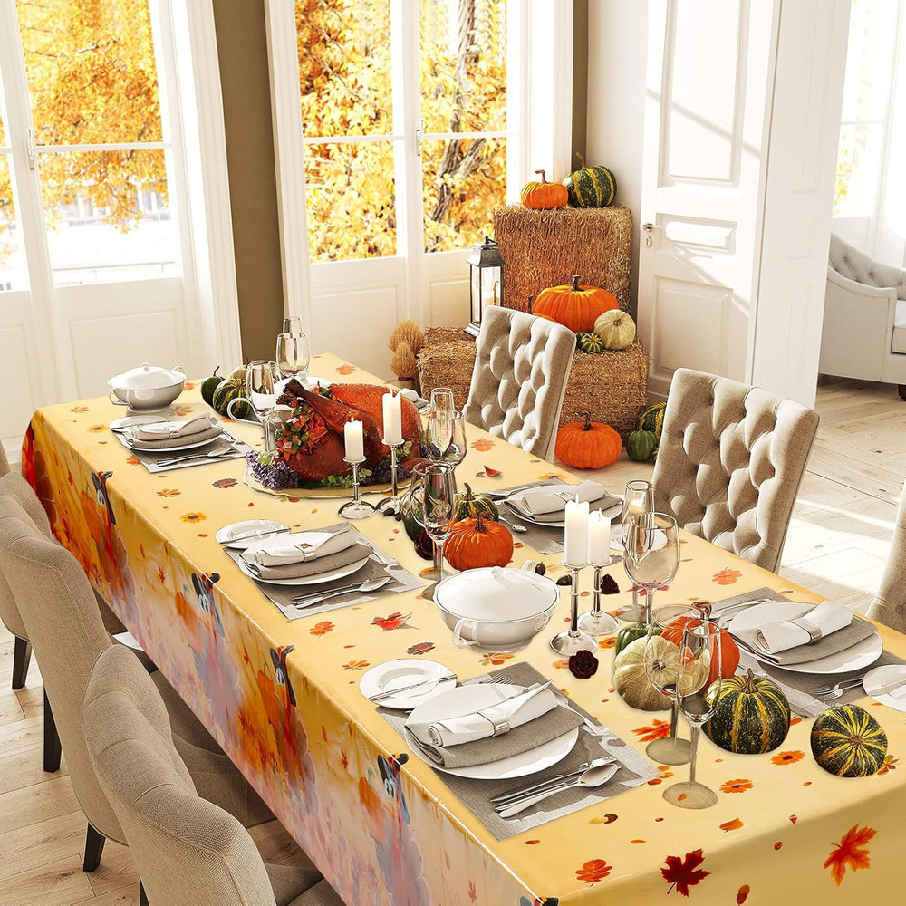 3 Pieces Thanksgiving Tablecloths Fall Leaf Tablecovers Turkey Tablecloth Autumn