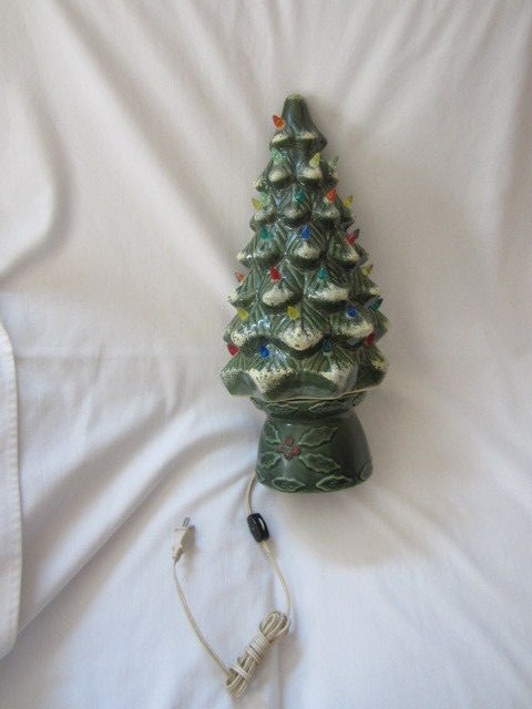 Vintage Green Ceramic Christmas Tree with Light Bulb Base