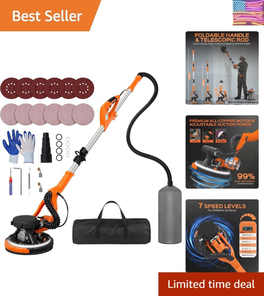 Drywall Sander Tool, 8.5 Amp Popcorn Ceiling Removal Tool with 7 Variable Spe...