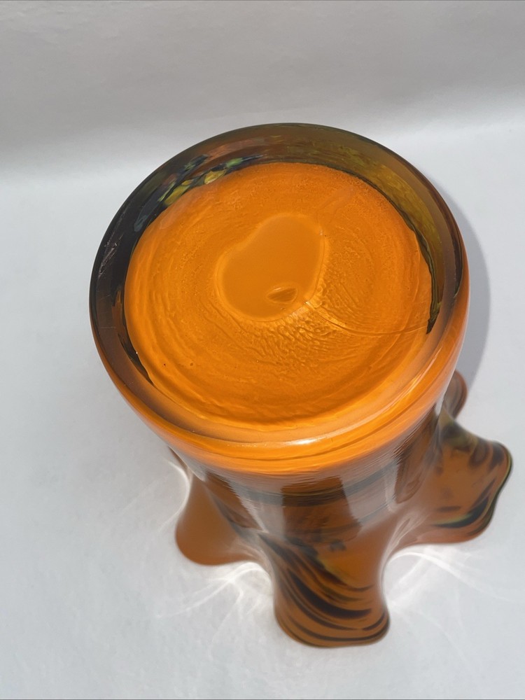 Orange Hand Blown Ruffle Edge Vase 9”