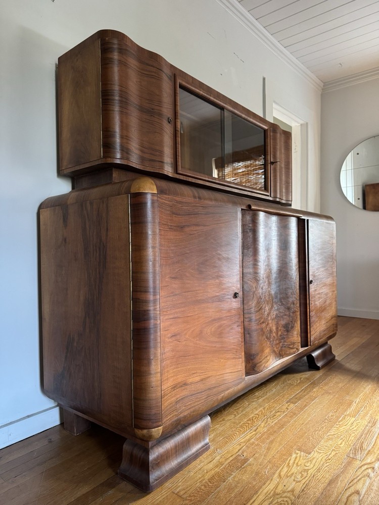 Thrum Art Deco Antique German Two Piece Sideboard Buffet