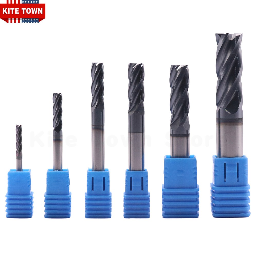 6Pcs 4 Flute Solid Carbide 1/8" - 1/2" End Mills Set - AlTiN Coated