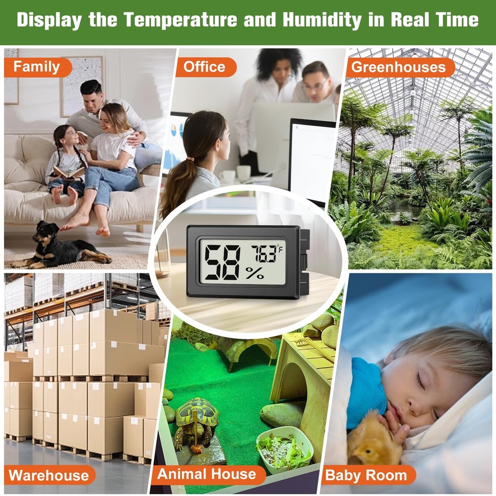 6 Pack Mini Hygrometer Indoor Humidity Meter, Small Digital Thermometer Black