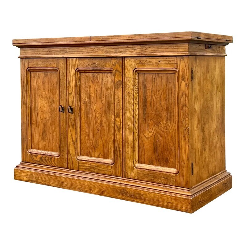 Henredon Artefacts Traditional Oak Rolling Flip Top Server