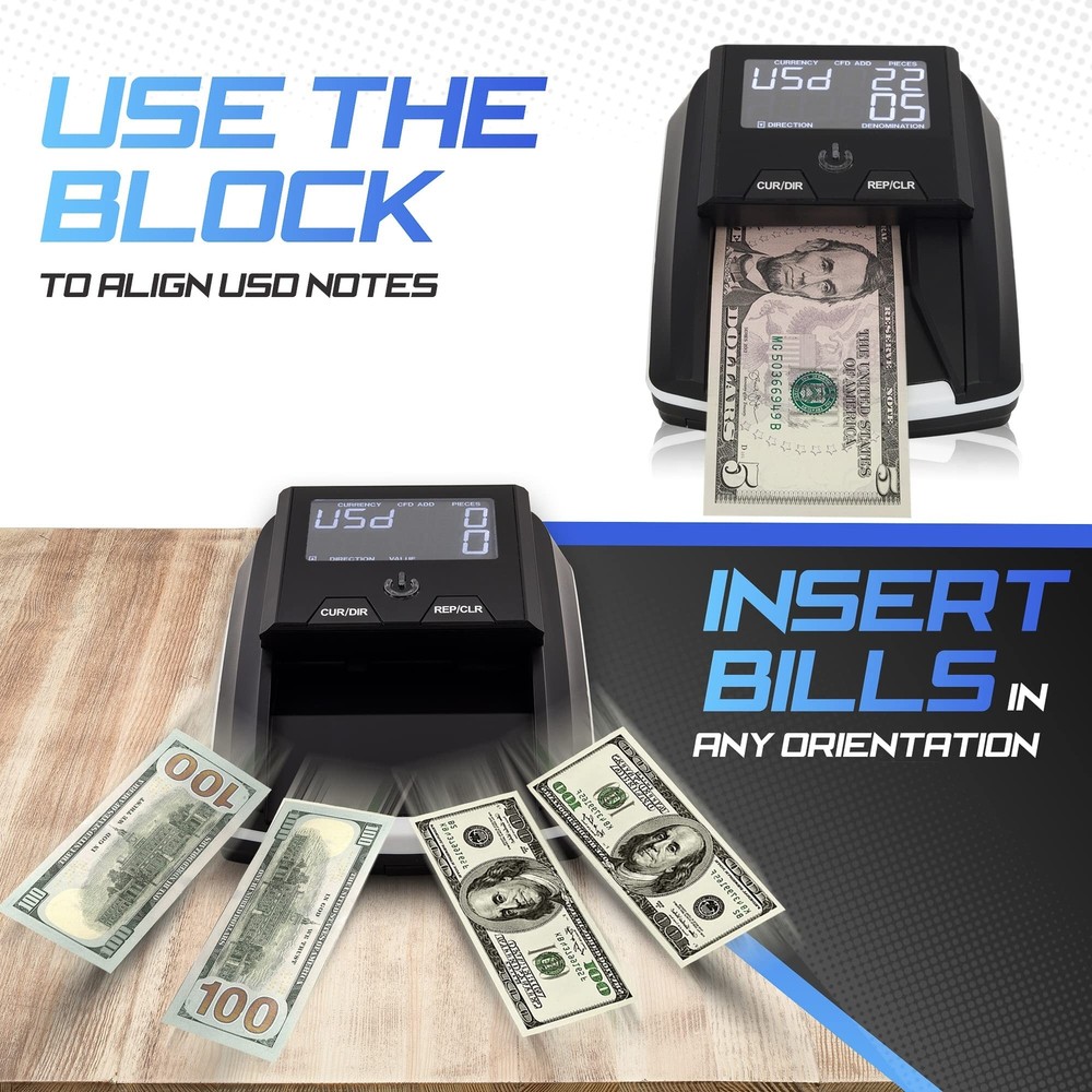 Portable Counterfeit Bill Detector Machine, Automatic 4-Way Direction USD & E...