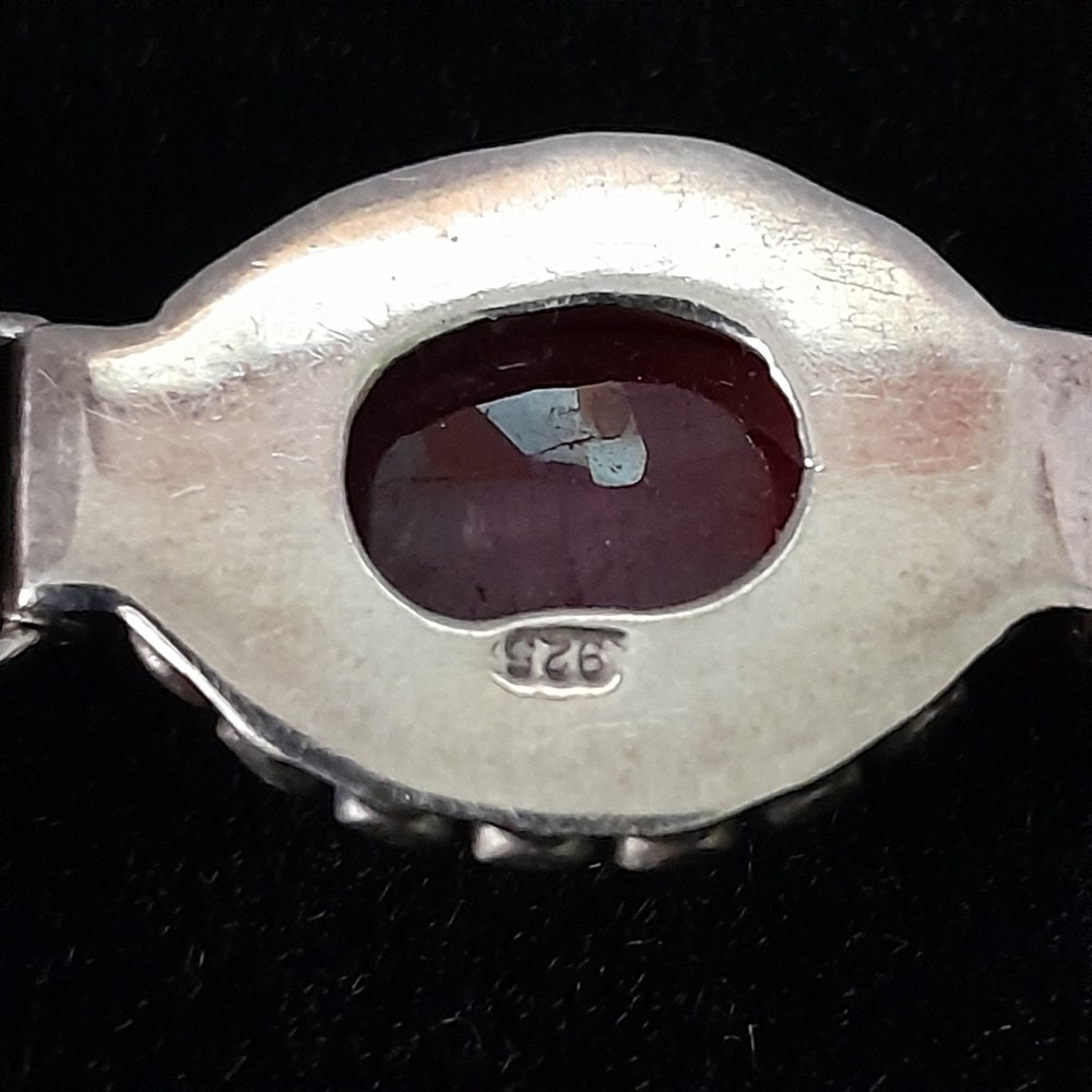 925 Sterling Silver Red Ruby Oval Faceted Panel Link Bracelet Toggle