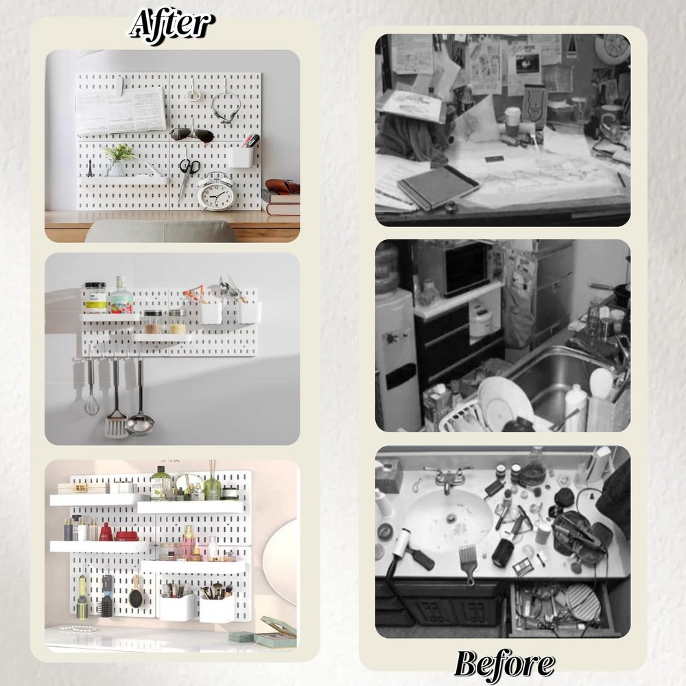 Peg Board Wall Organizer Kit White Pegboard Combination Kit 4 Pieces Pegboard...