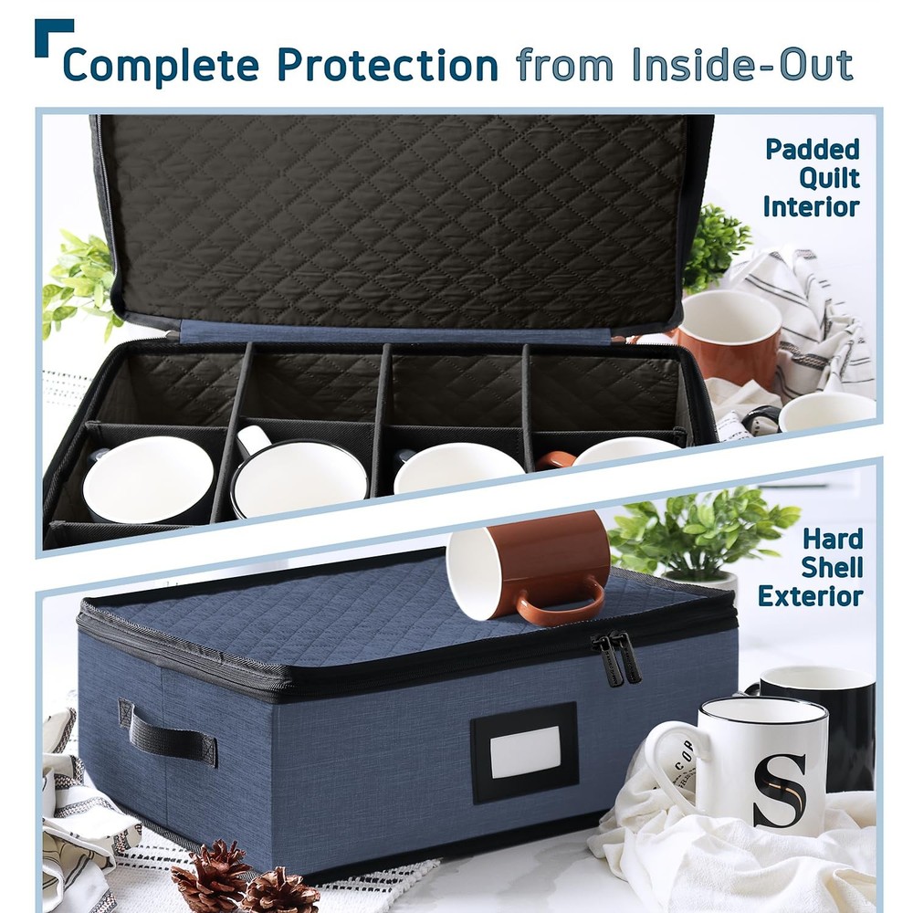 Coffee Mug Storage, 2 Pack Quilted and Stackable 2 Cup Blue