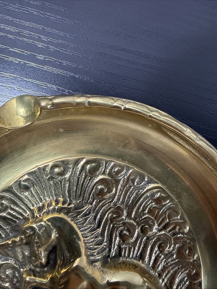 Vintage Solid Brass Ashtray Unicorn. New