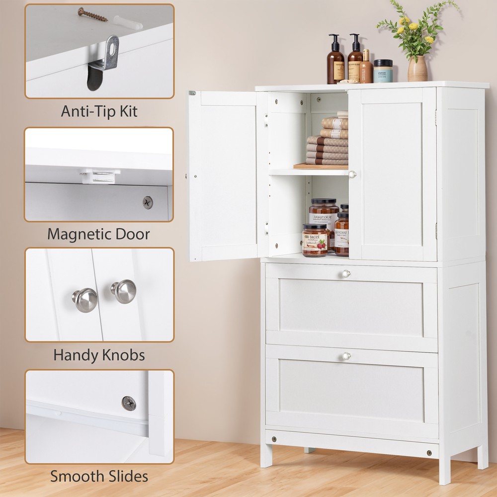Storage Floor Cabinet Freestanding Entryway Storage Unit Console Table White