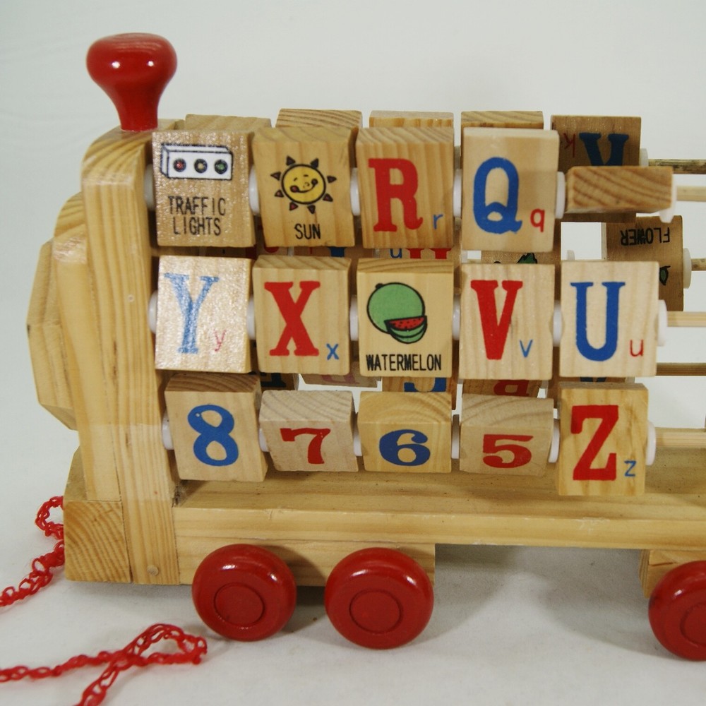 Vintage Wooden Train Engine Alphabet Push/Pull Toy