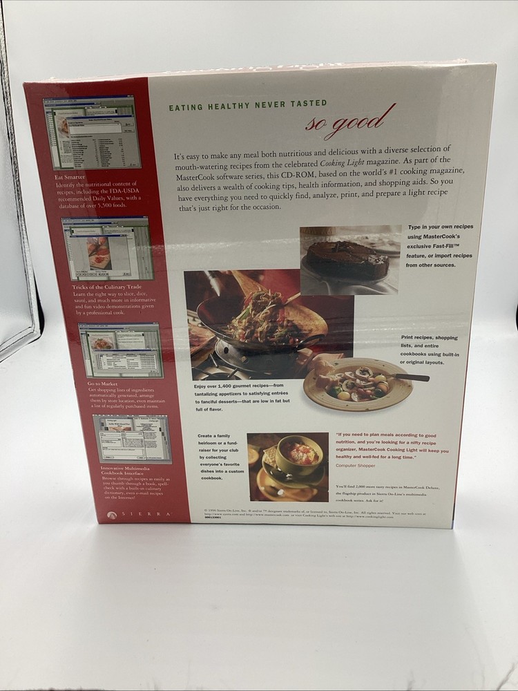 MasterCook Cooking Light Version 4.0 CD Rom for Windows and Mac - SEALED