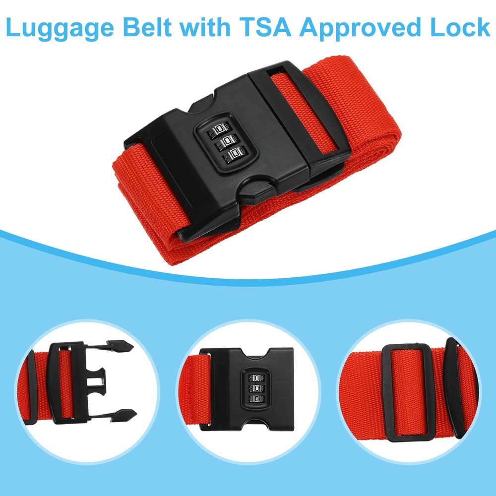 Luggage Straps with Combination Lock TSA Approved,Red