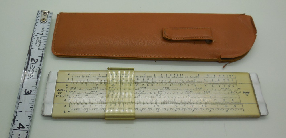 Original Vintage SLIDE RULE metal Pickett model 20 basic with case READ