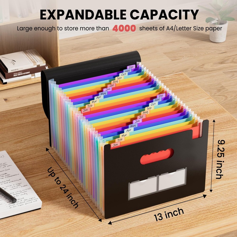 24 Pockets Expanding File Folder with Blank Labels, According File Organizer ...