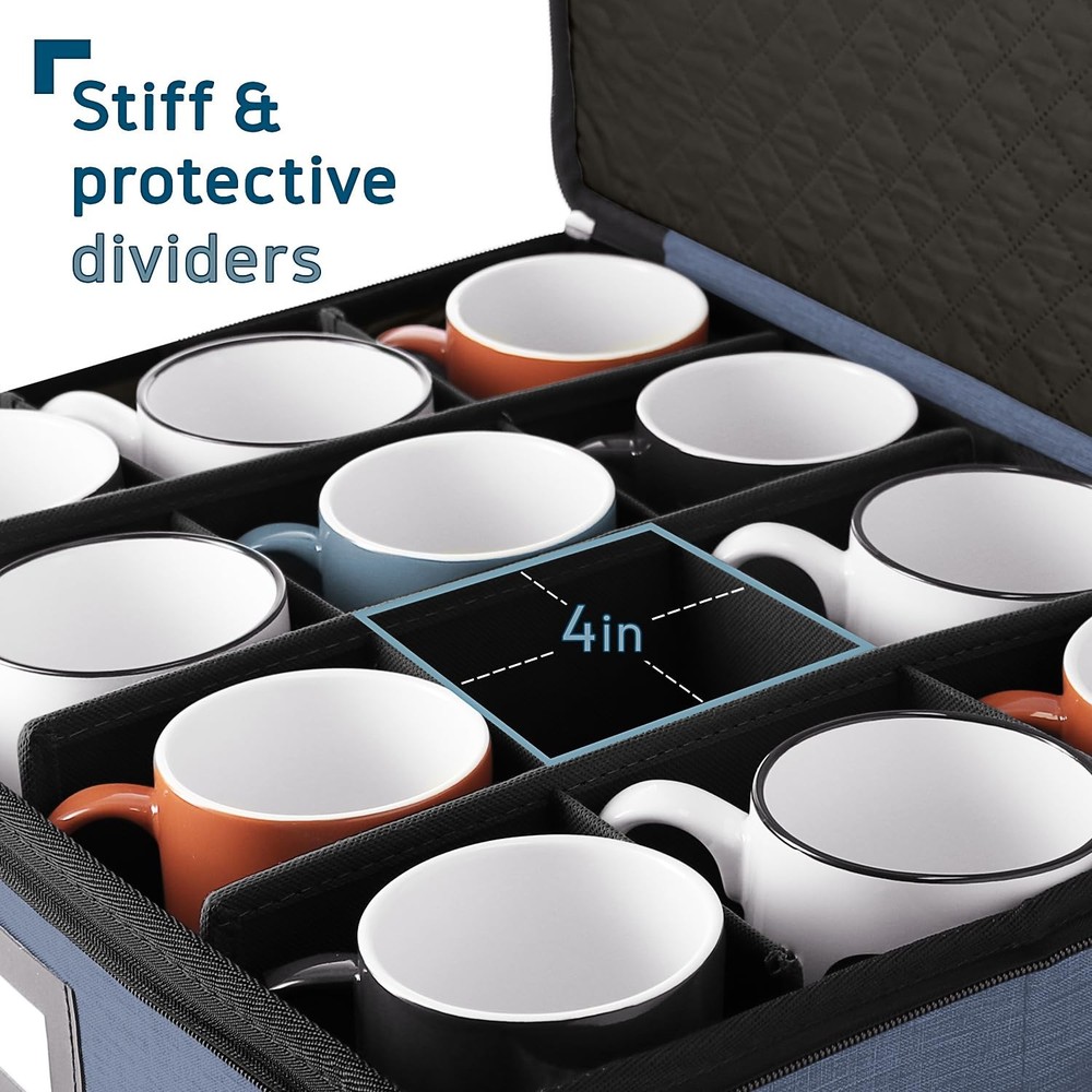 Coffee Mug Storage, 2 Pack Quilted and Stackable 2 Cup Blue