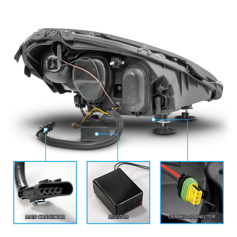 2005 - 2013 For Chevy Corvette LED DRL Sequential Switchback Black Headlights