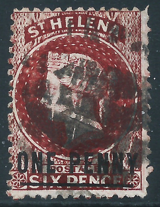 St Helena, Sc #12, 1d on 6d, Used