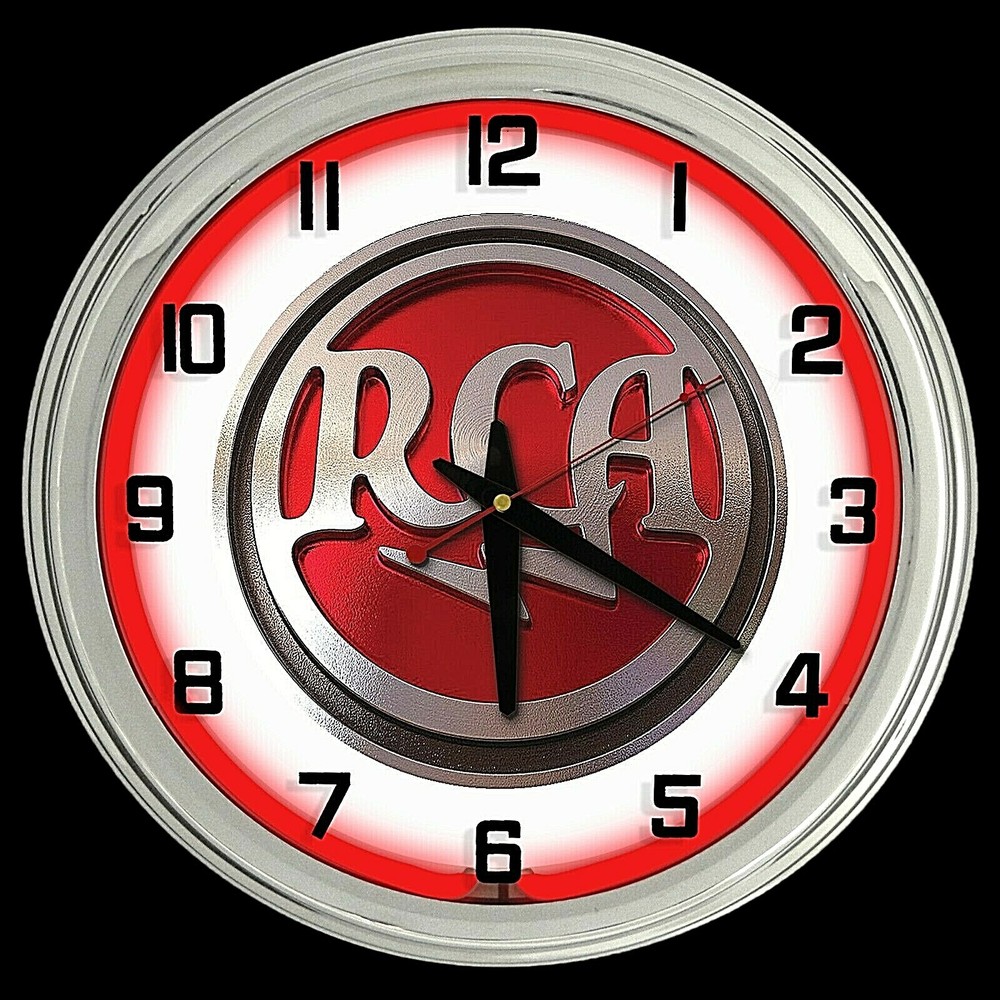 16" RCA Sign Red Neon Wall Clock Garage Man Cave