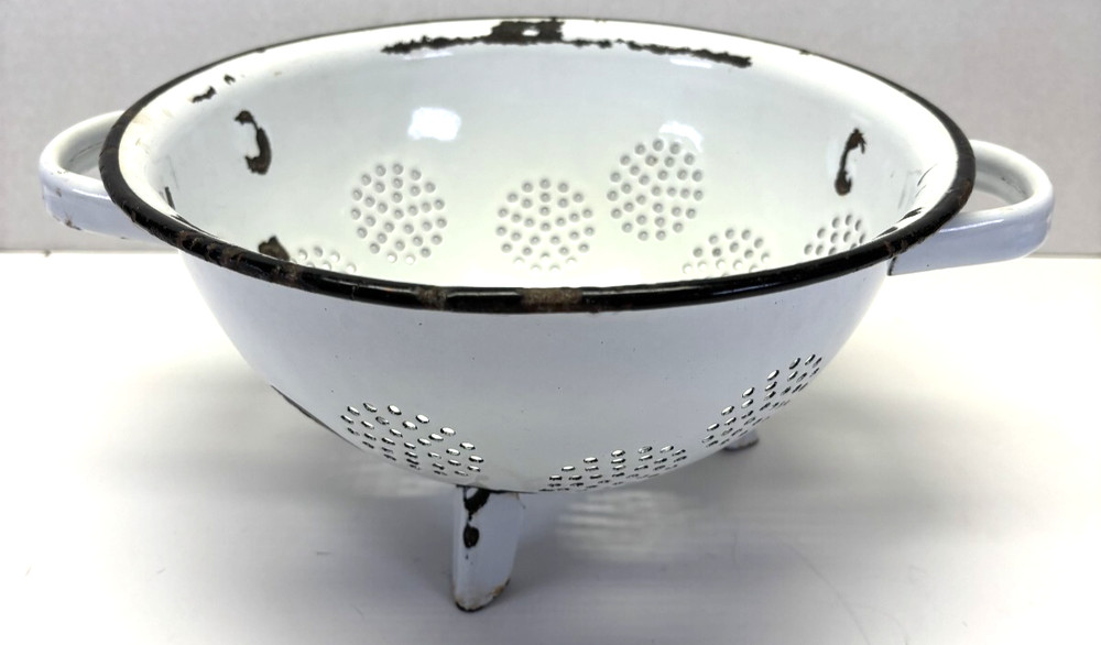Vintage Footed White Enamelware Colander