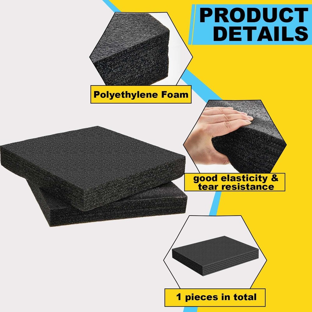 1 Pcs Polyethylene Foam Sheets Cuttable Padding Inserts Black 16x12x2 Inch