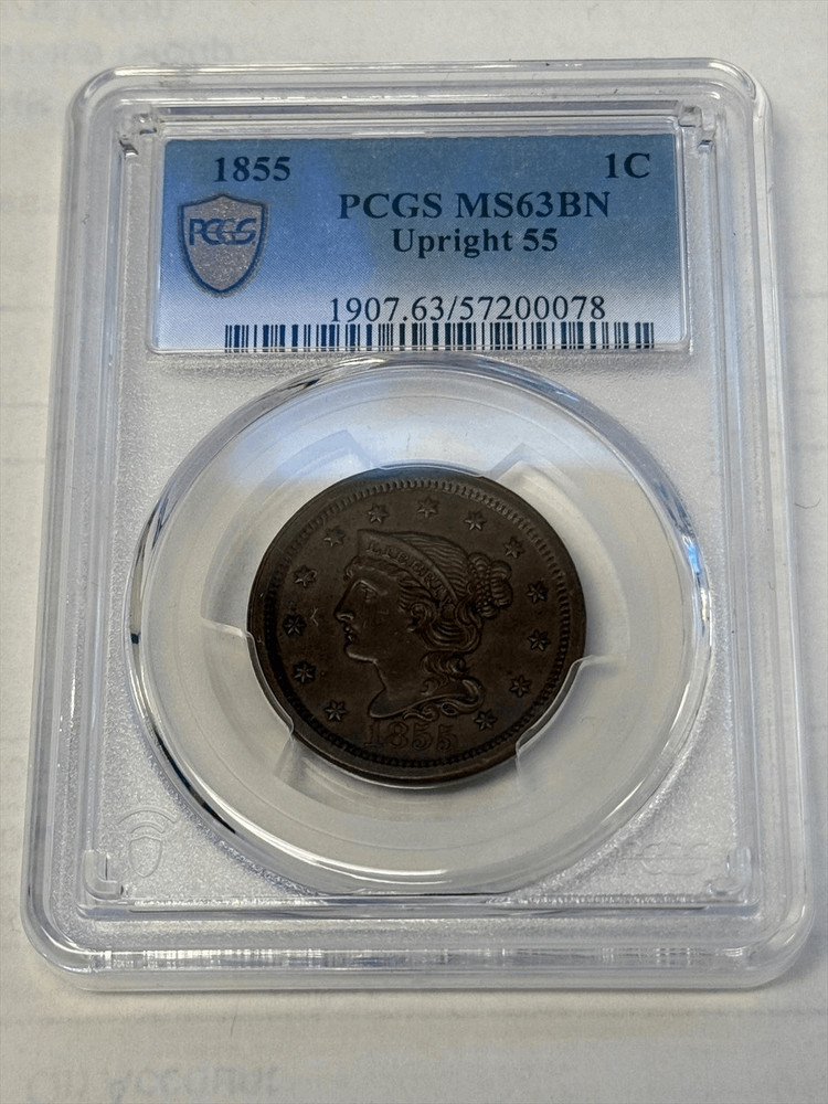 1855 1c Large Cent PCGS MS 63