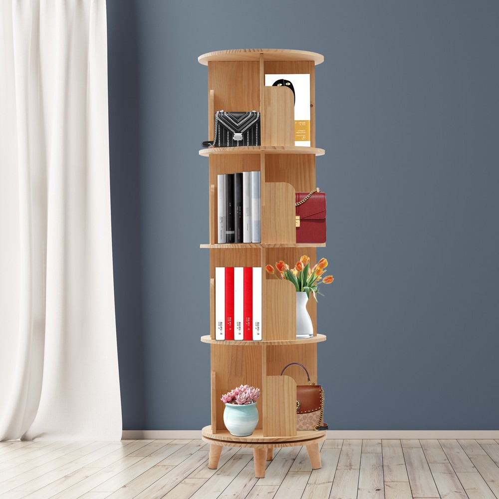 4 Layers Rotating Bookshelf Bookcase Storage Rack Floor Standing Display Holder