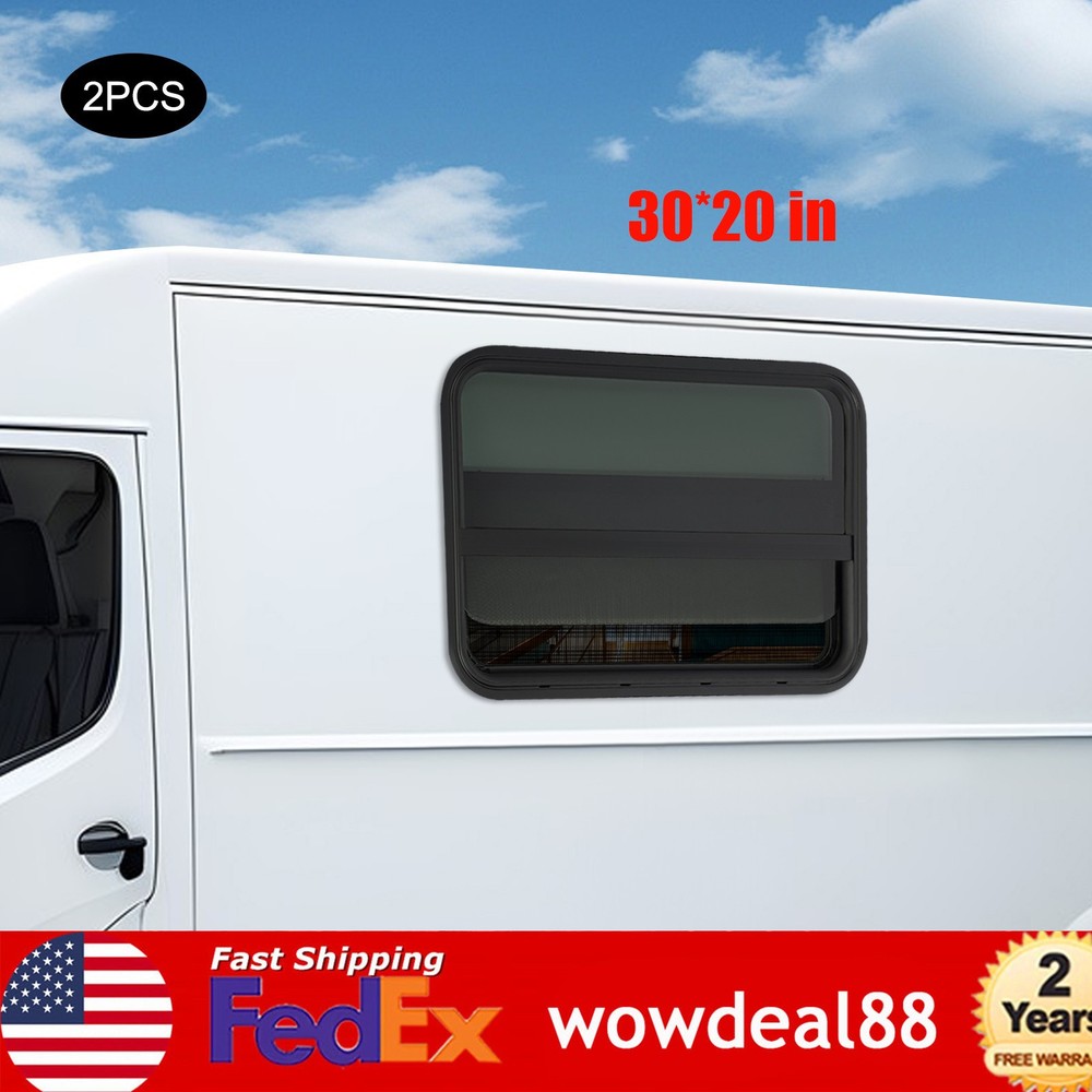 30*20in Black RV Windows Clip-on Mounting Tempered Glass RV Window 2* RV Windows