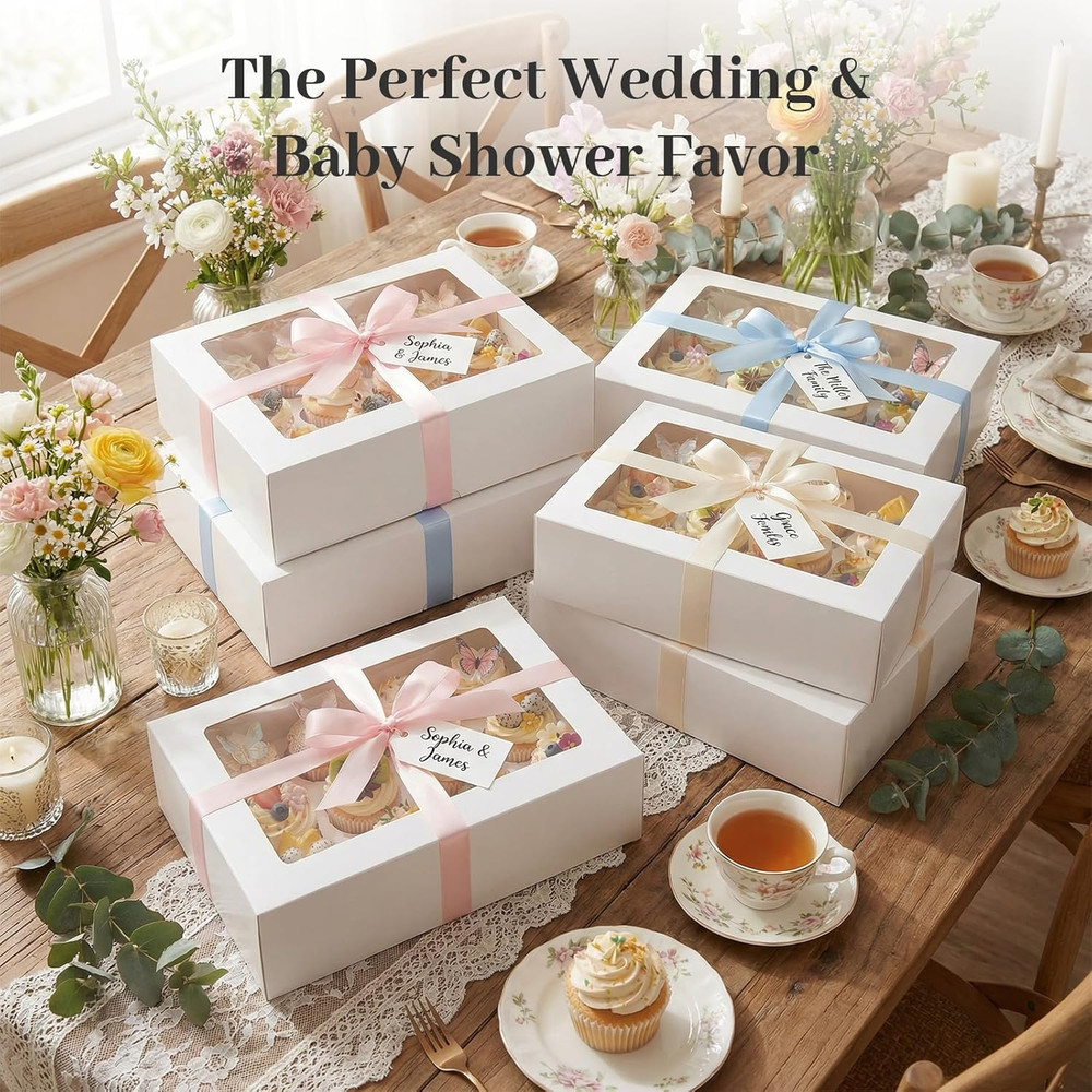12 Count Cupcake Boxes, 6PCS Cupcake Container with Window Boxes Holding 72 Past