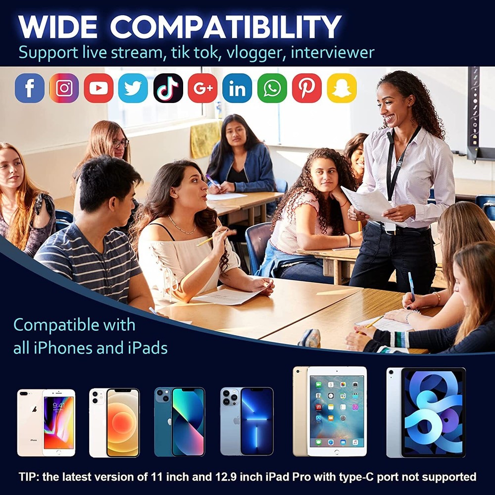 Plug-Play Wireless Lavalier Microphone for iPhone iPad with Charging Case, MPEDO