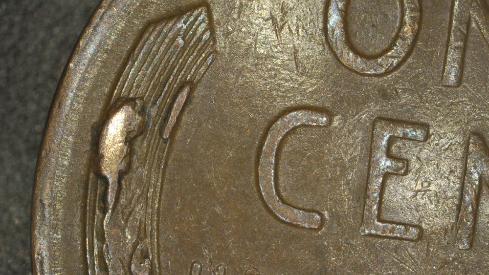 1953 P Error Lincoln Wheat Cent Die Chip on Reverse