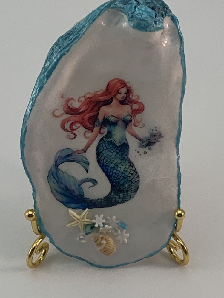 Handmade Decoupaged Oyster Shell Trinket Dish, Gift, Decor