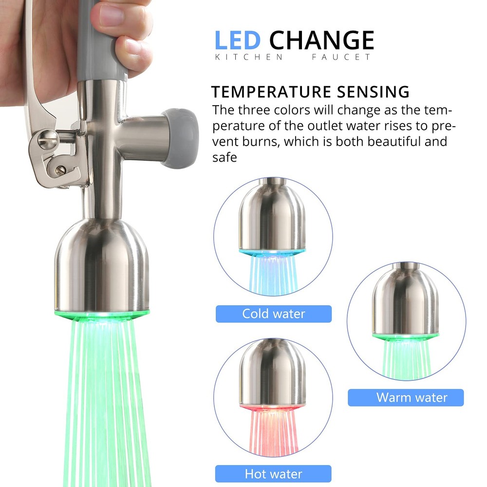 Fapully Commercial Single Handle Pull Down Sprayer Brushed Nickel Kitchen