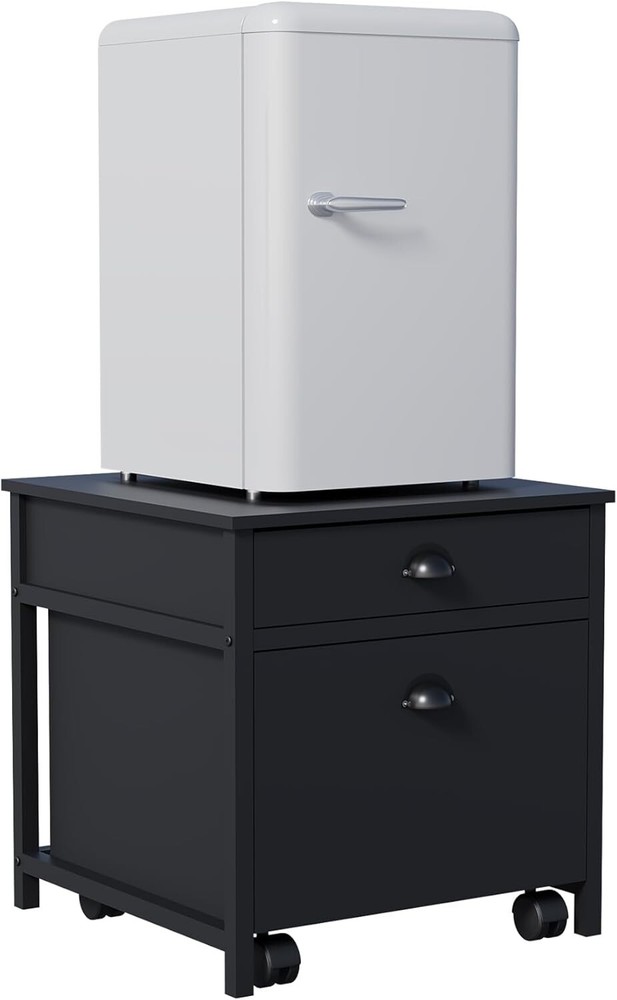 Mini Fridge Stand with Storage, Heavy Duty Fridge Table with Rolling Cabinet
