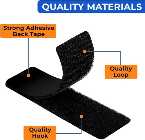 16 Sets Heavy Duty Hook & Loop Adhesive Strips: Sticky Back Fastener 1x4” Black