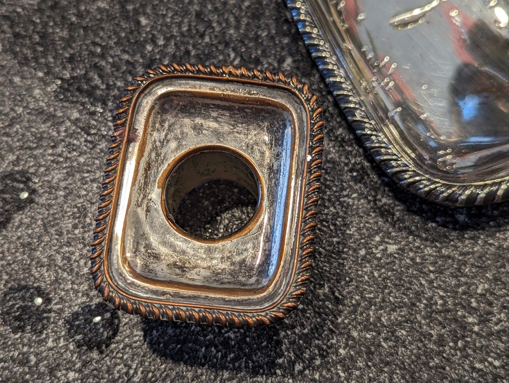 Rectangle Silver Plate on Copper Chamber Stick Candlestick c. 19th century