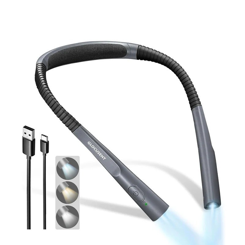Glocusent Rechargeable LED Neck Reading Light Flexible Arm Adjustable Brightness