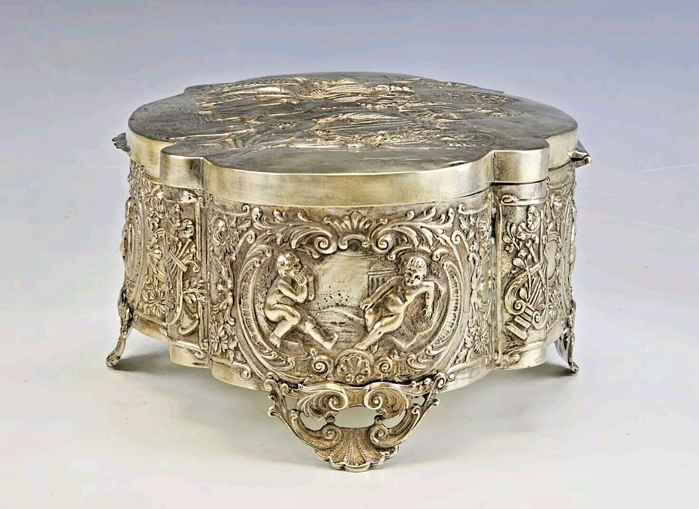 Large 19C German Repousse Silver Box