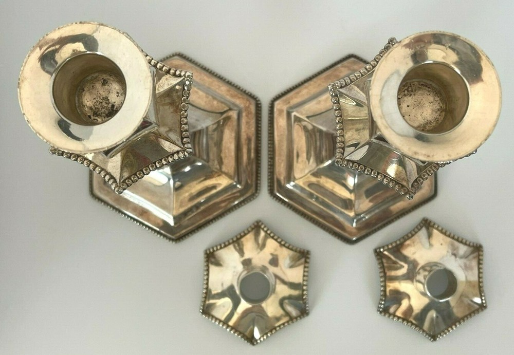 2 Antique E.G. Webster & Sons Silverplated Candlesticks with Removable Bobeches