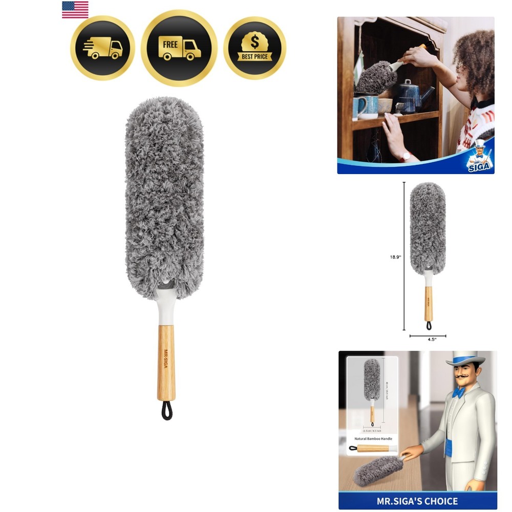 Lint Free Microfiber Duster, Washable and Reusable Duster with Bamboo Handle ...