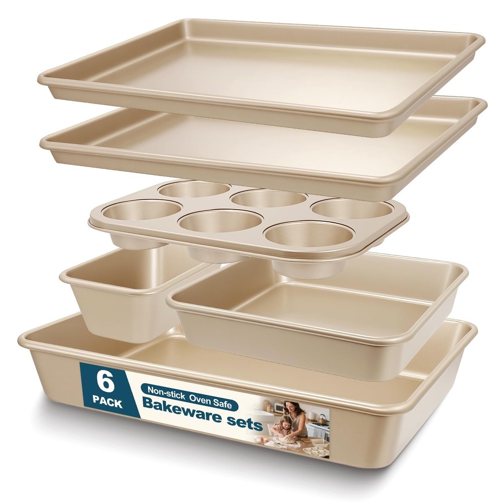 Baking Pans Set, Nonstick Stackable Bakeware Sets, Oven Pans for Cooking, 6 P...