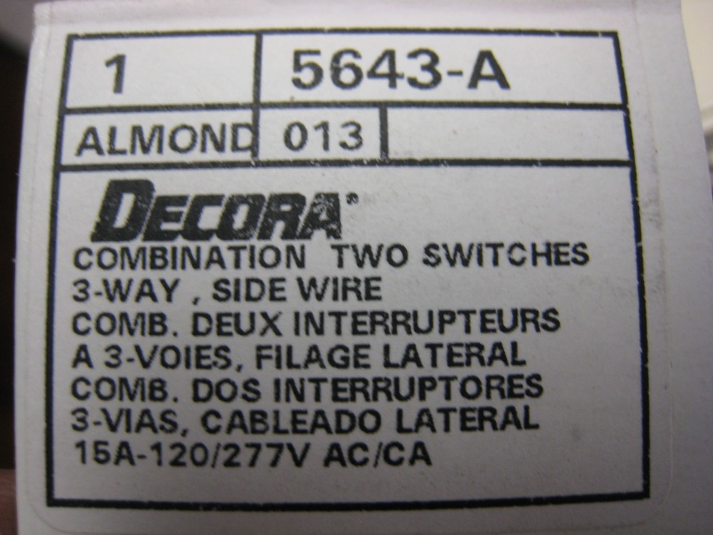 Leviton 5643-A COMBO Switch, 3-Way Double Rocker - Almond