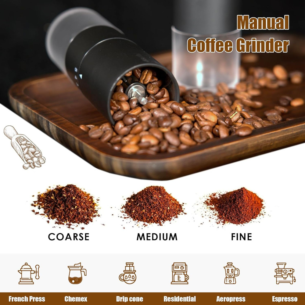 Portable Manual Coffee Grinder - Ceramic Conical Burr with 5 Adjustable Settings