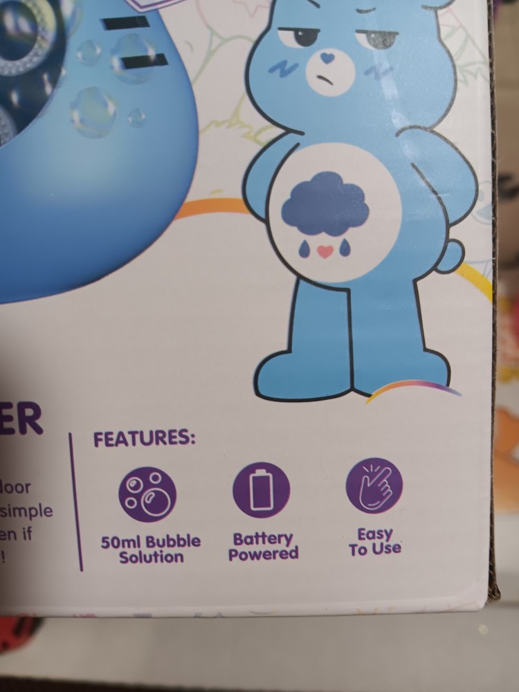 NEW IN BOX CARE BEARS AUTOMATIC BUBBLE BLOWER W/ SOLUTION GRUMPY BEAR 8.25"...