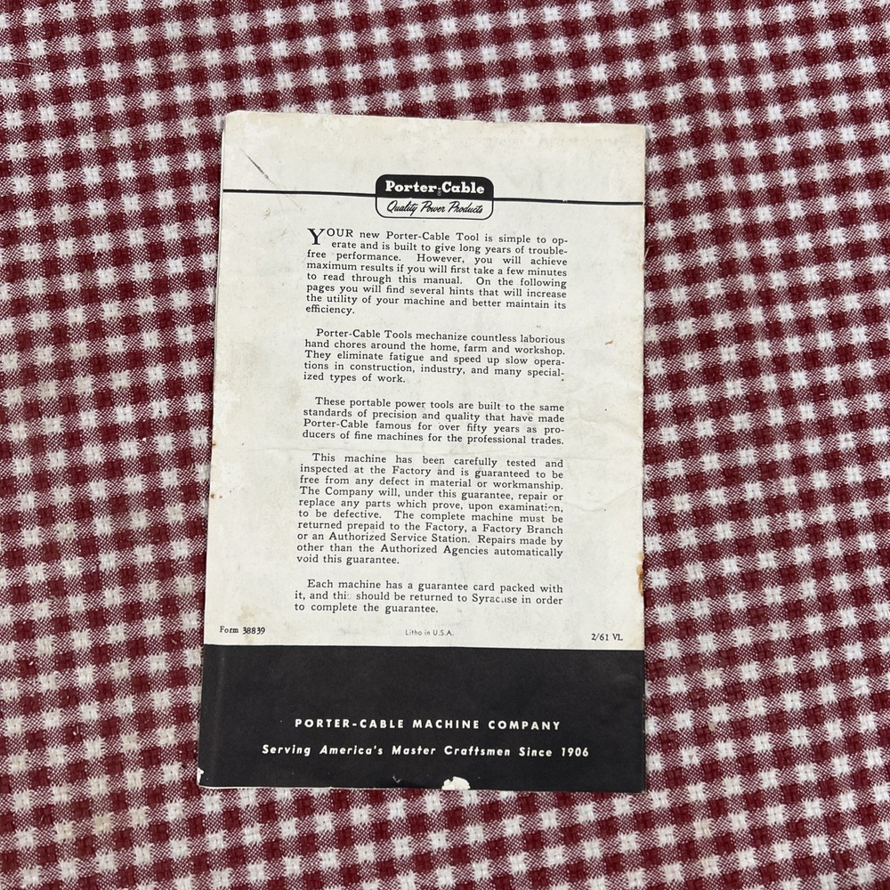 Porter Cable 167 Block Plane Owners Manual