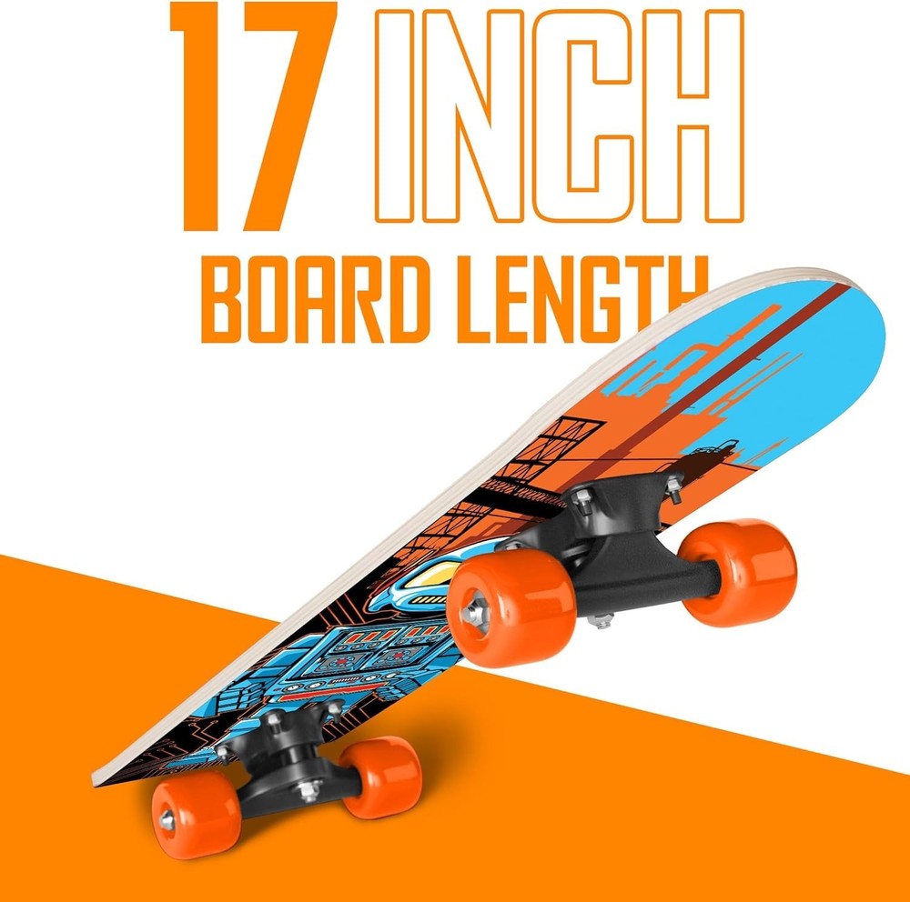 Beginner-Friendly 17" Skateboard with ABEC 7 Bearings, Ages 2-5, Robot Design