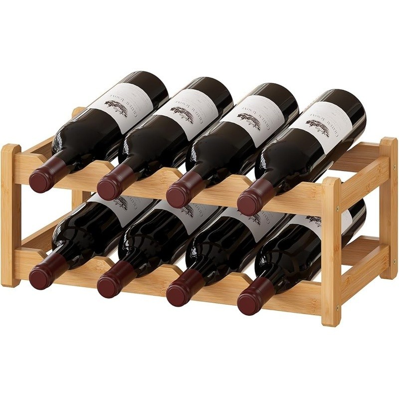 Bamboo Wine Rack Countertop Easy Assembly Space Saving Stylish Storage Display