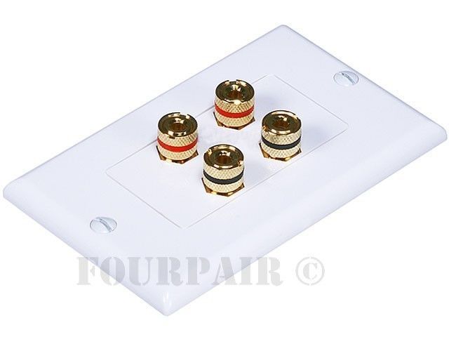 4 Pack - 2 Speaker 4 Binding Post Banana Jack Audio Wall Plate Face Plate White