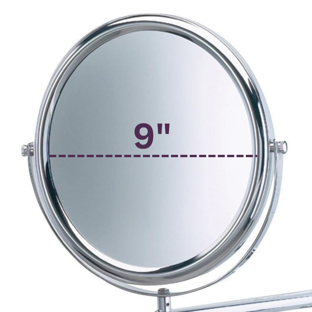 JERDON Two-Sided Wall-Mounted Makeup Mirror with 3X-1X 9"L x 9"W, Chrome