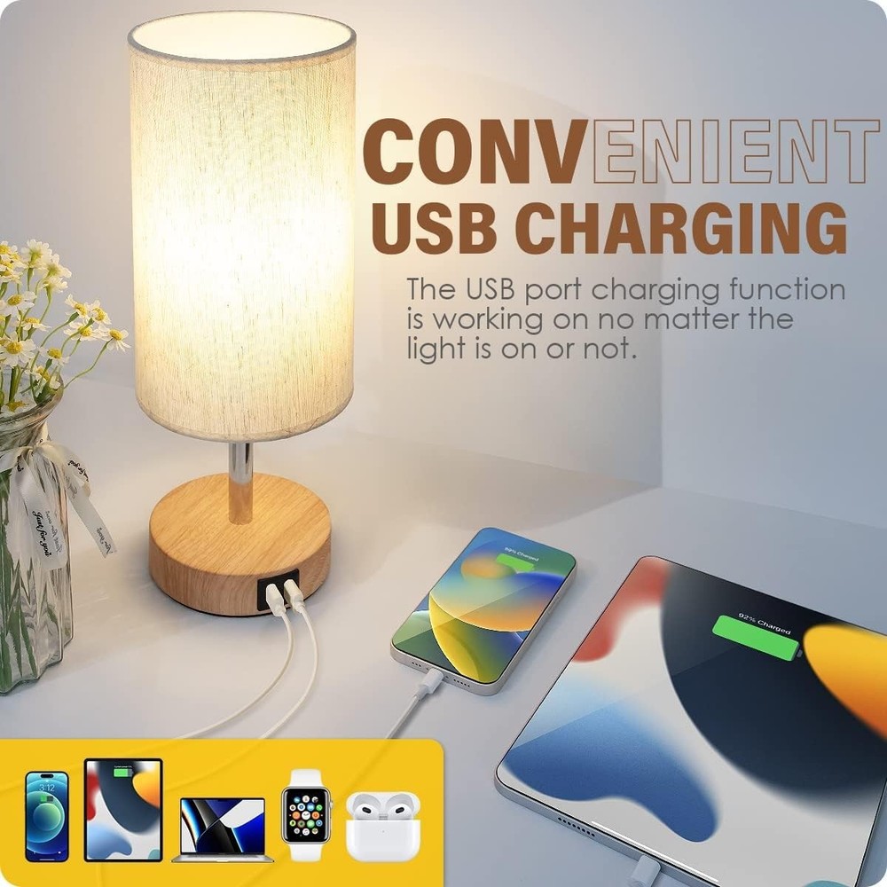Yarra-Decor Bedside Table Lamp with USB Port - Touch Control Small, Fabric